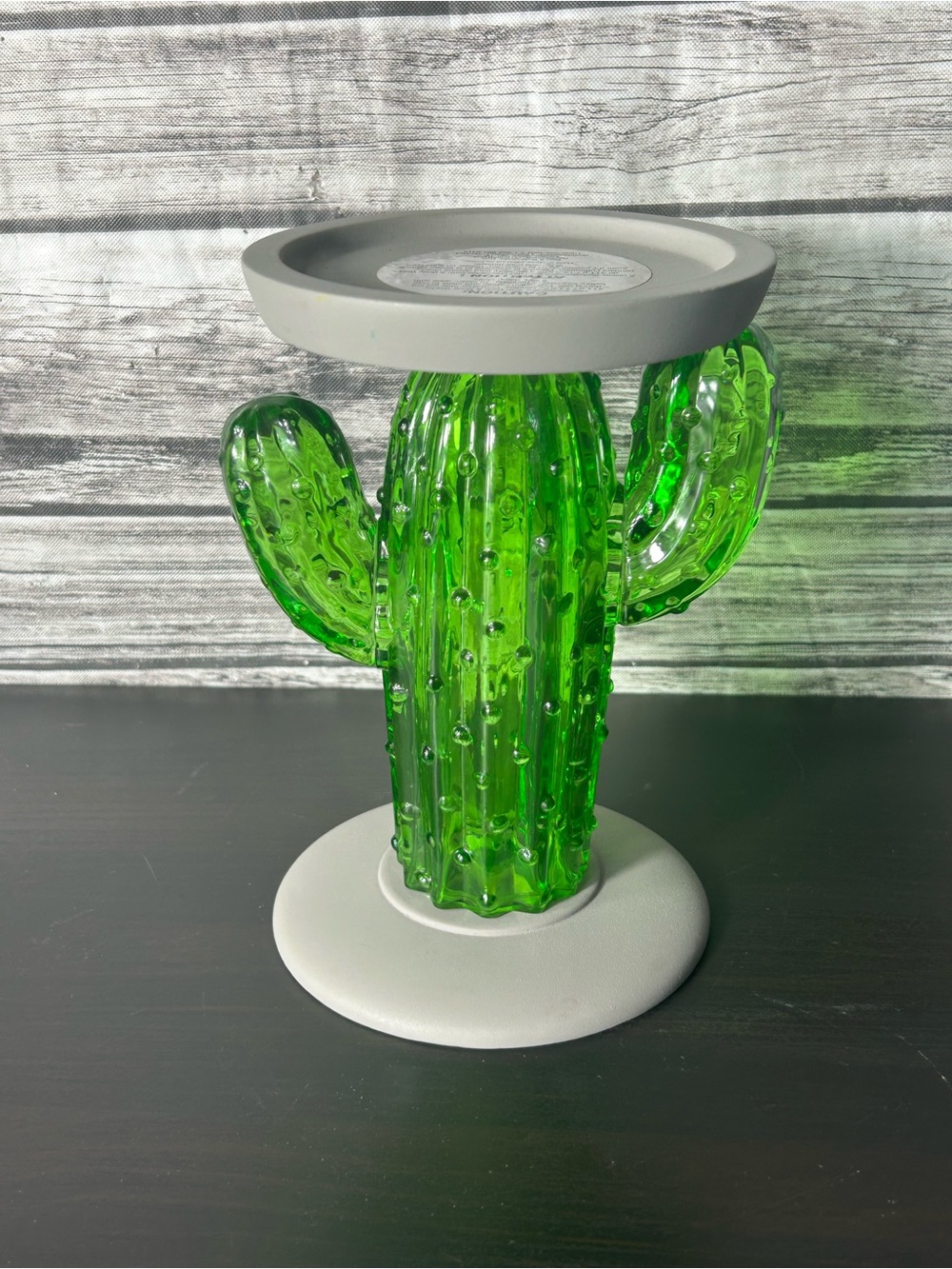 Bath & Body Works 7” Art Glass Cactus 3-Wick Candle Holder